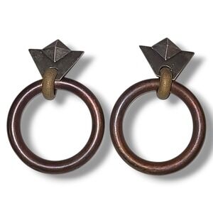 Vintage Kate Hines Clip On Earrings Copper Hoop Modernist Brutalist Signed
